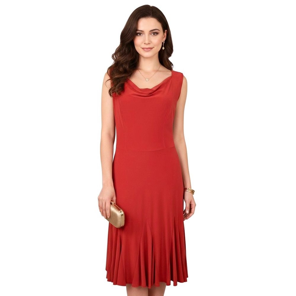 JOSEPH RIBKOFF Sleeveless Cowl Neck Flared Skirt Jersey Knit Sheath Dress Size 8